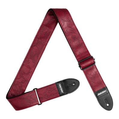 AMUMU Guitar Strap β 2" Embossed Leaf & Flower Pattern, Vegan Leather, for Acoustic, Electric, Bass Guitars, Adjustable 36''β63" β Red